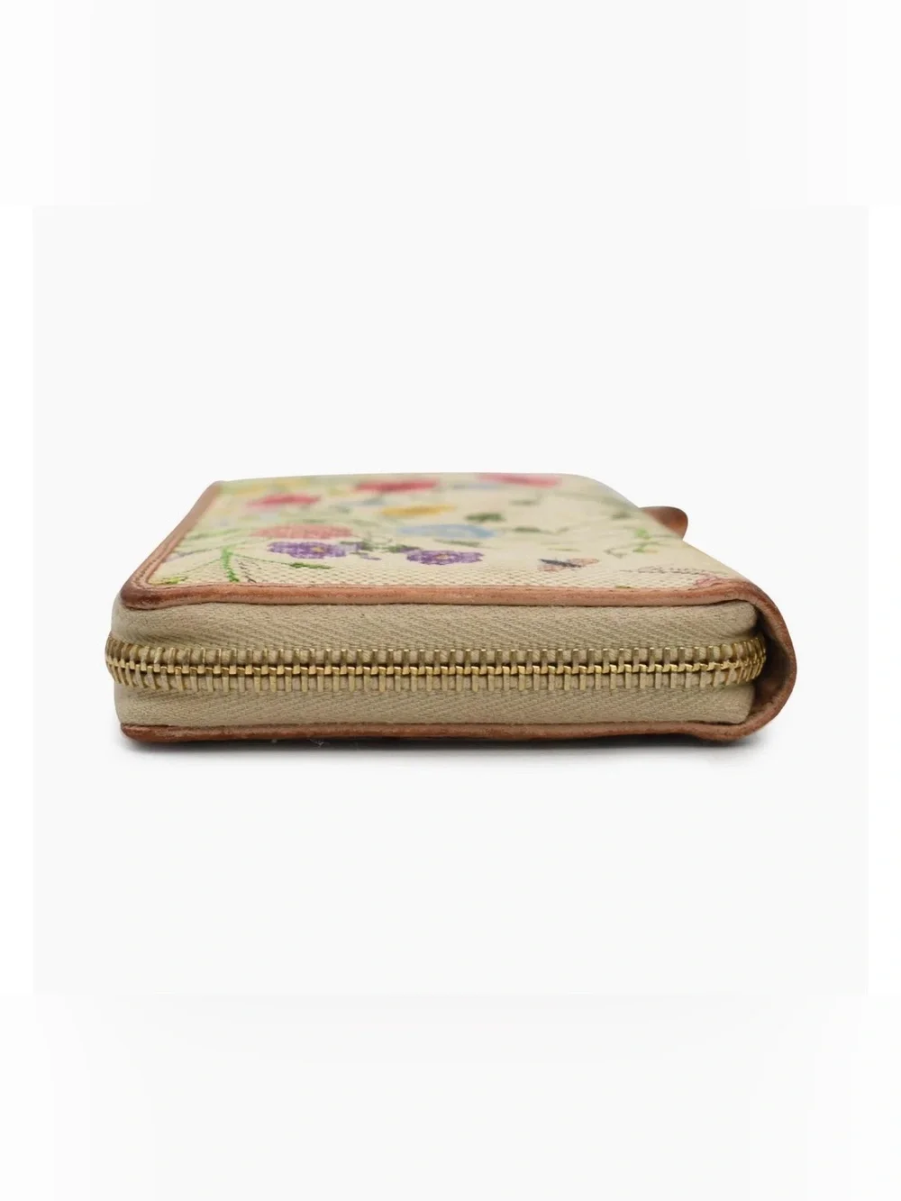 Gucci Beige Floral Zip Wallet with Multicolor Blooms